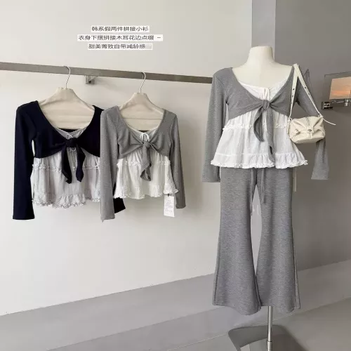 노브랜드 프릴 밑단 여성용 긴소매 티셔츠