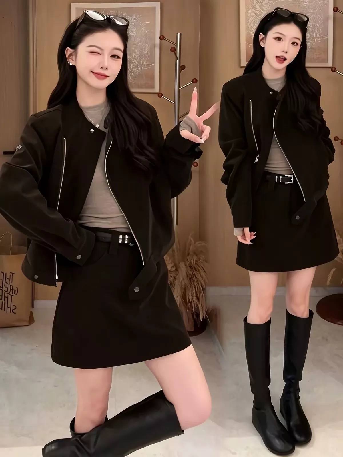노브랜드 무광 인조가죽 집업 여성용 투피스 상세 이미지 27