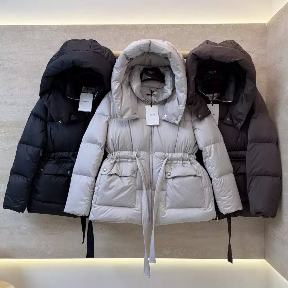셀린느 후드 로고 자수 여성용 미들 패딩