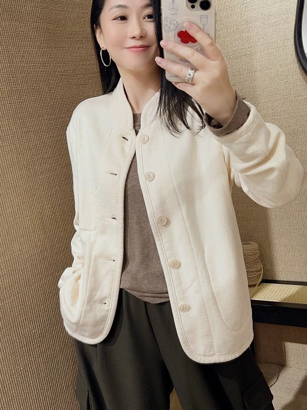 포티파이브알 스탠드넥 테리 여성용 버튼 재킷 상세 이미지 35