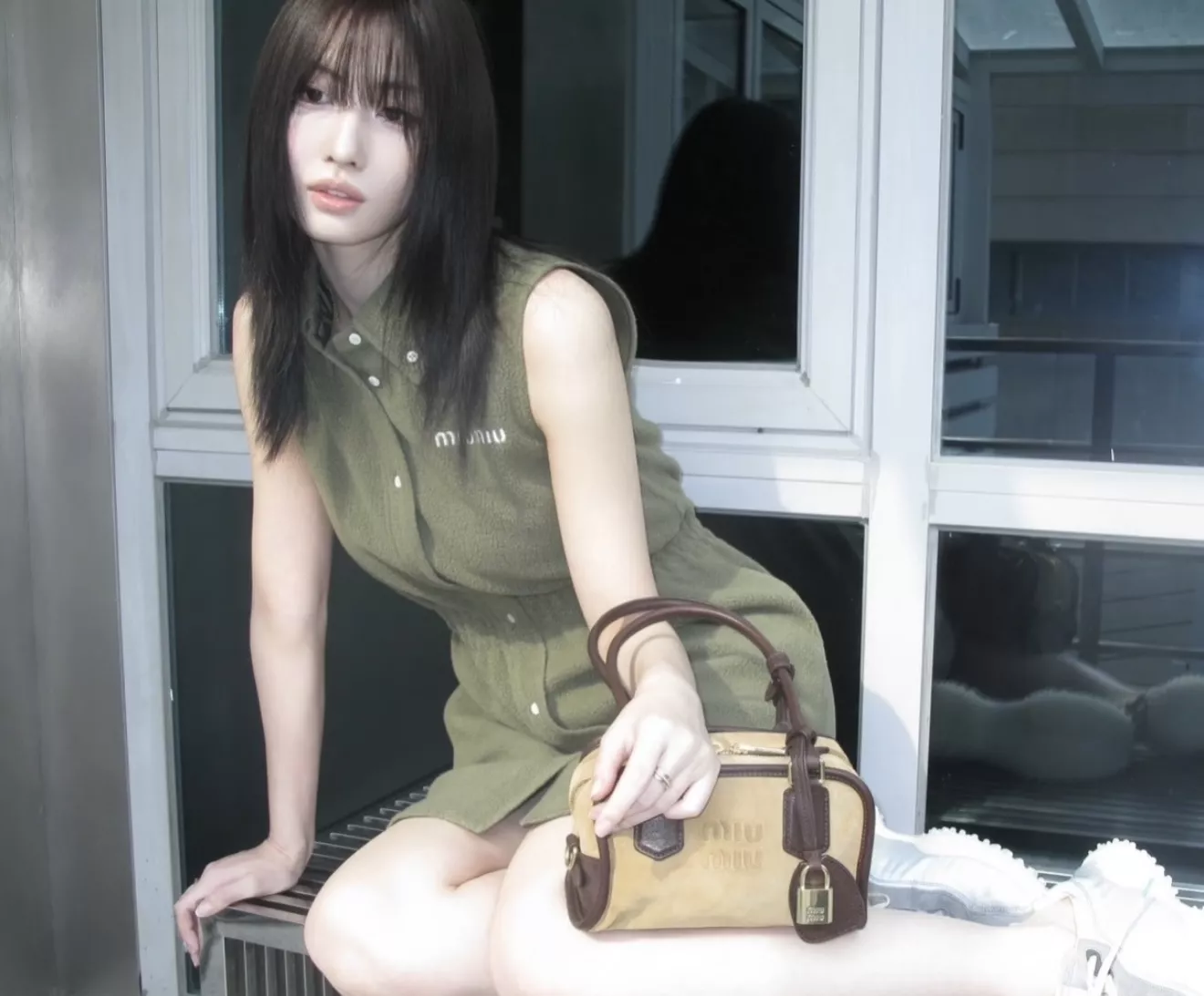 미우미우 플리스 민소매 밴딩 여성용 원피스 상세 이미지 15