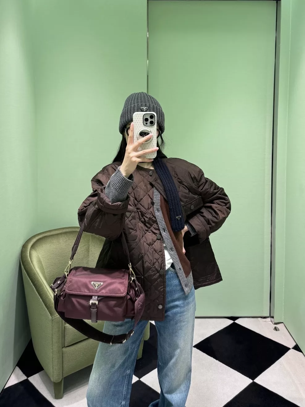 프라다 퀼팅 나일론 여성용 버튼 재킷 상세 이미지 10