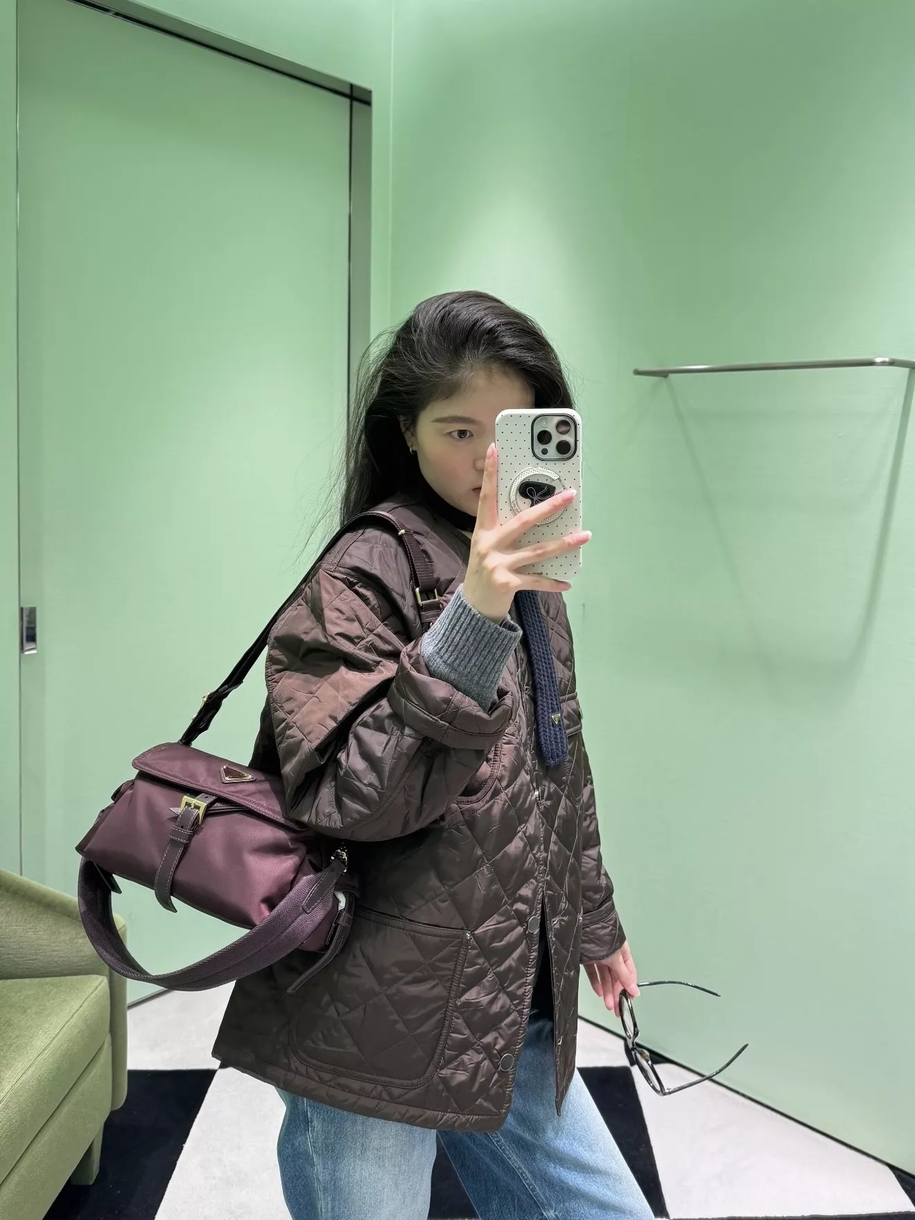 프라다 퀼팅 나일론 여성용 버튼 재킷 상세 이미지 11