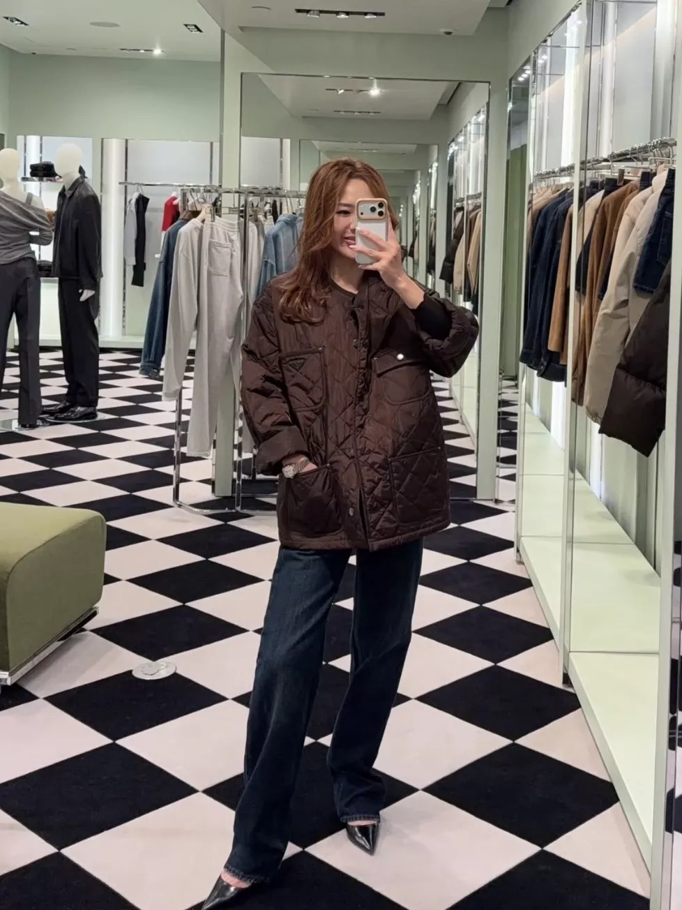 프라다 퀼팅 나일론 여성용 버튼 재킷 상세 이미지 14