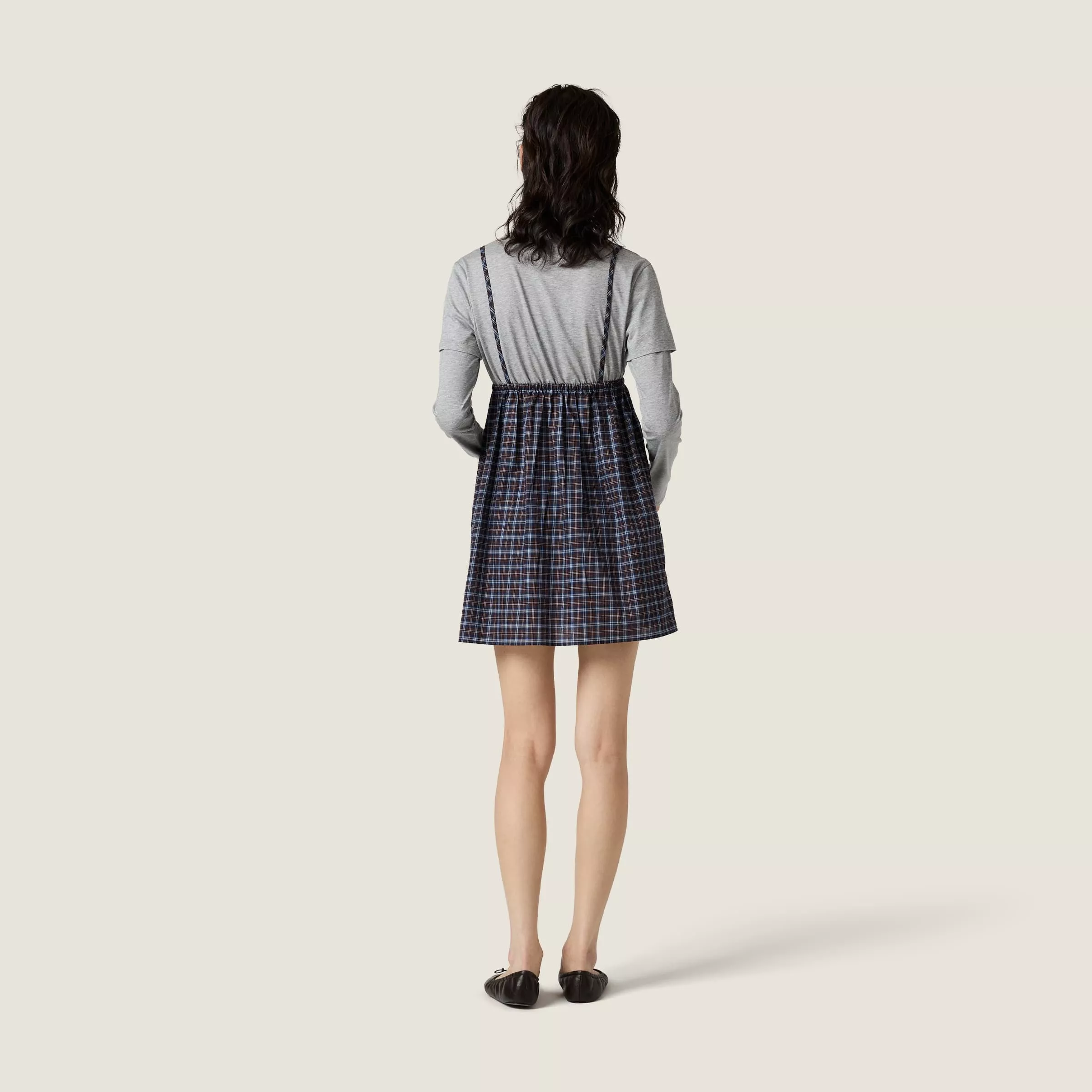 미우미우 체크 배색 긴소매 여성용 원피스 상세 이미지 20