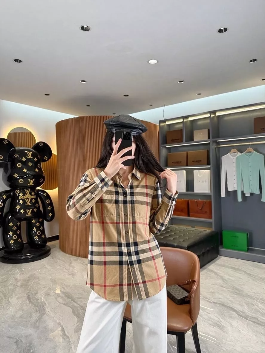 버버리 대형 체크 면 트윌 여성용 긴소매 셔츠 상세 이미지 38
