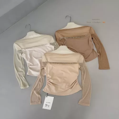 노브랜드 오프숄더 메쉬 여성용 긴소매 티셔츠