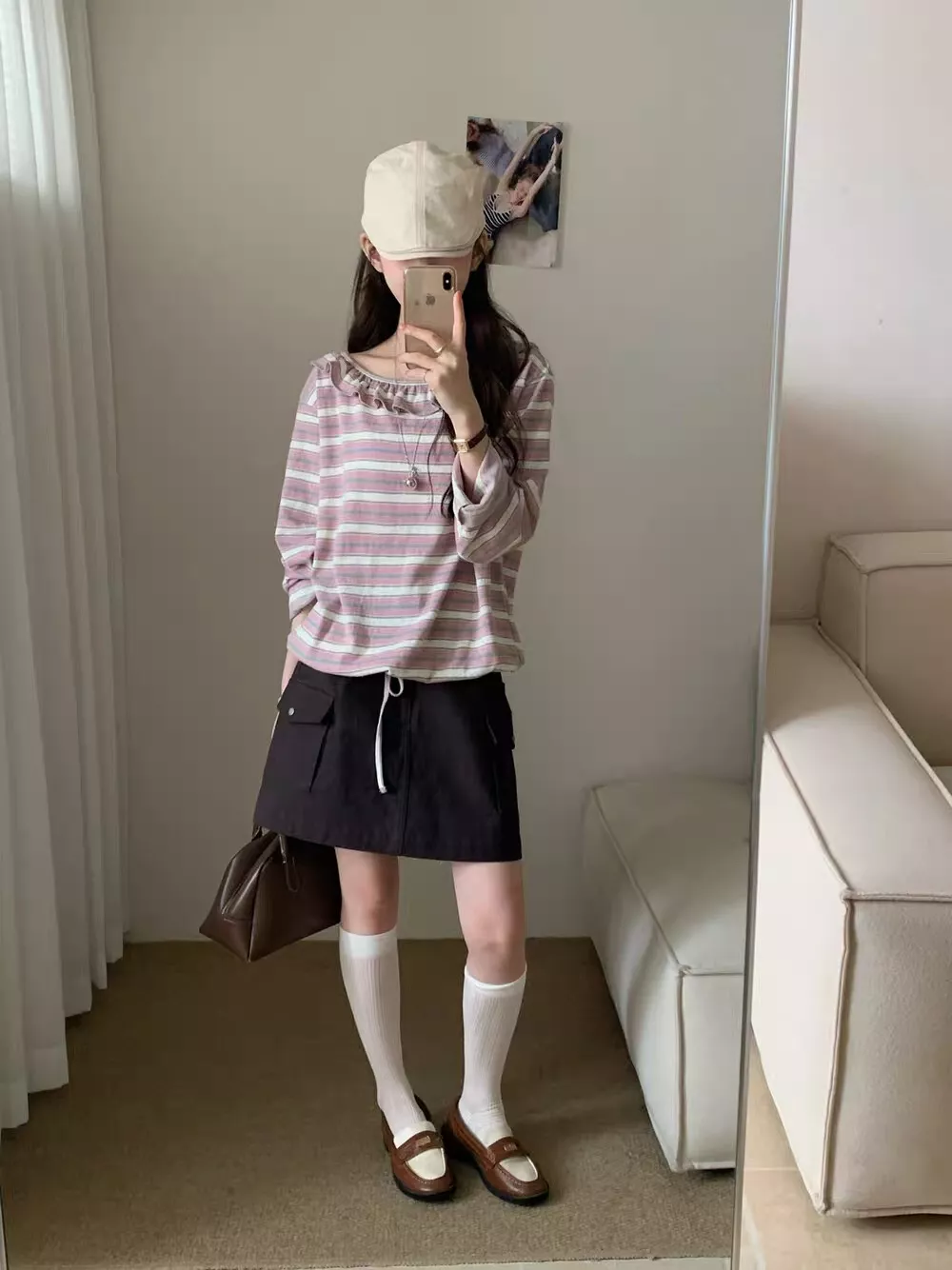 노브랜드 스트라이프 프릴 여성용 긴소매 티셔츠 상세 이미지 40