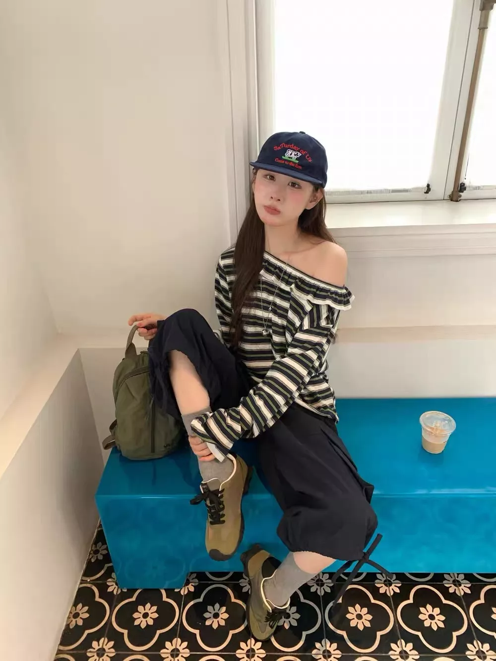 노브랜드 스트라이프 프릴 여성용 긴소매 티셔츠 상세 이미지 41