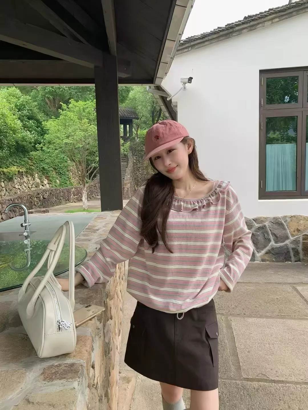 노브랜드 스트라이프 프릴 여성용 긴소매 티셔츠 상세 이미지 44