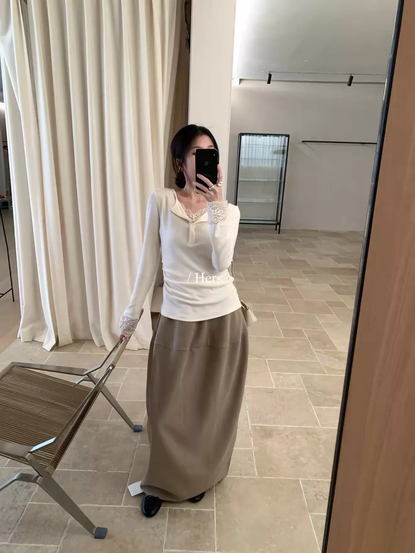 노브랜드 레이스 레이어드 여성용 긴소매 티셔츠 상세 이미지 33