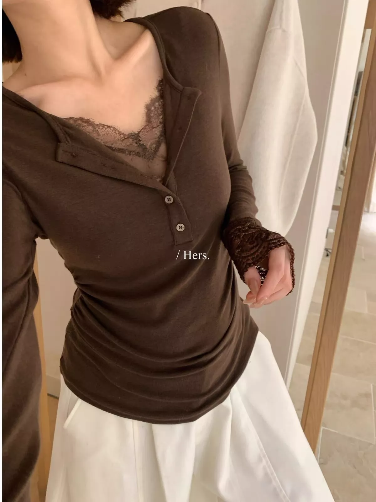 노브랜드 레이스 레이어드 여성용 긴소매 티셔츠 상세 이미지 37
