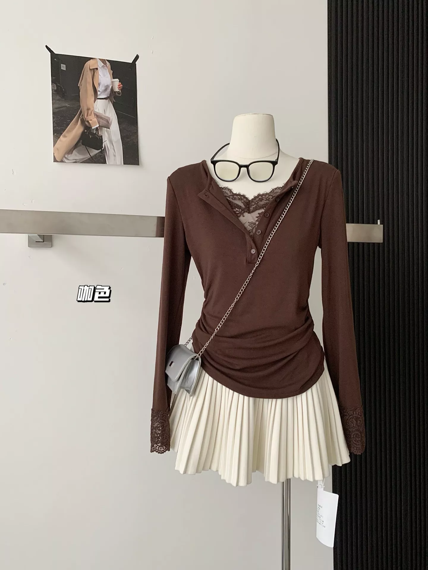 노브랜드 레이스 레이어드 여성용 긴소매 티셔츠 상세 이미지 9