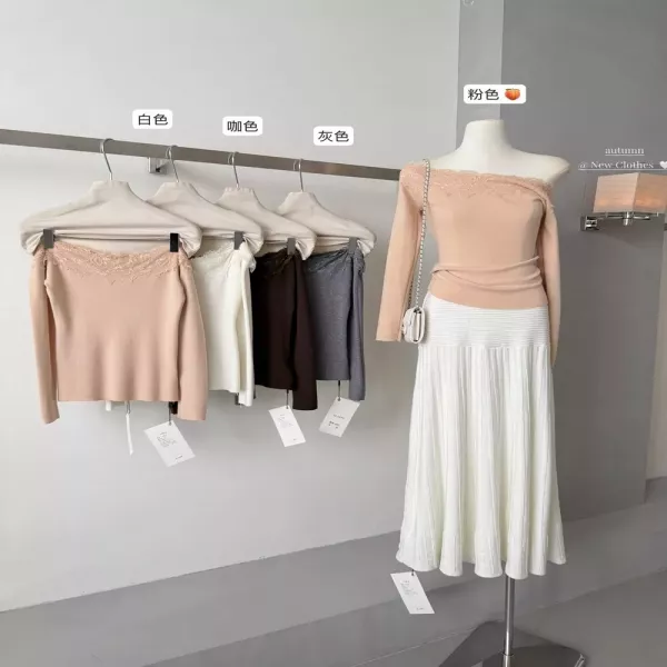 노브랜드 레이스 브이넥 여성용 긴소매 티셔츠