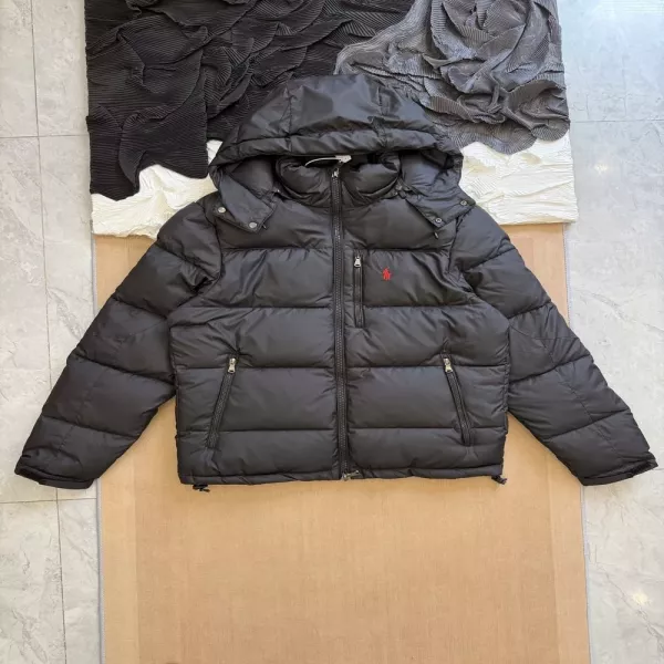 랄프로렌 광택 포니 자수 후드 남녀공용 쇼트 패딩