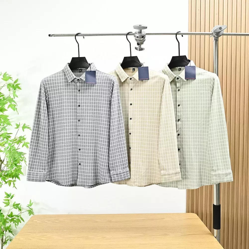 루이비통 잔체크 양모 혼방 남녀공용 긴소매 셔츠