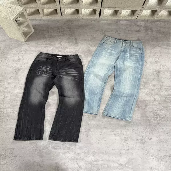 발렌시아가 워싱 주름 미세 플레어 남녀공용 데님 팬츠
