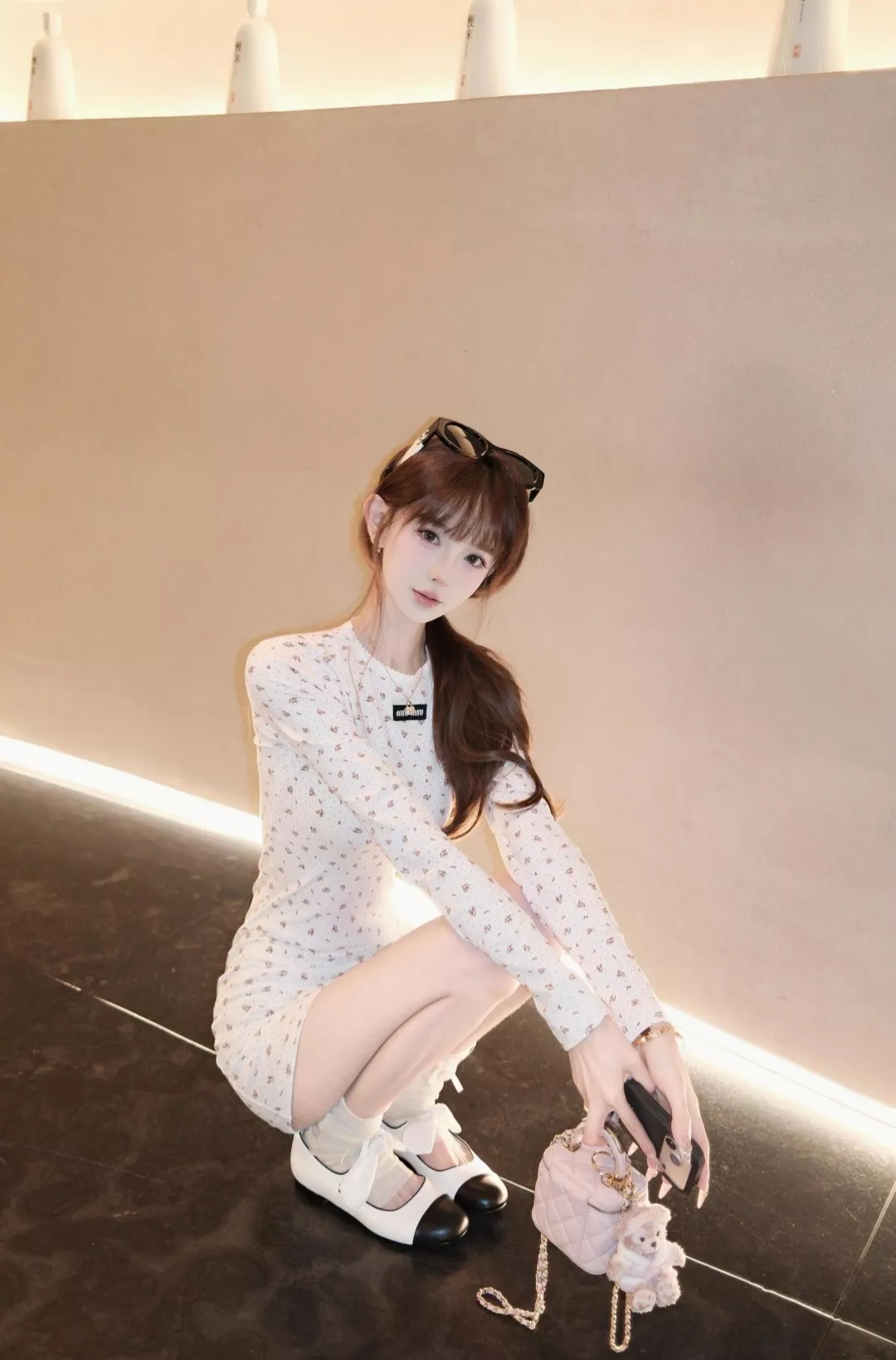 미우미우 잔꽃 프린트 긴소매 면 여성용 원피스 상세 이미지 22