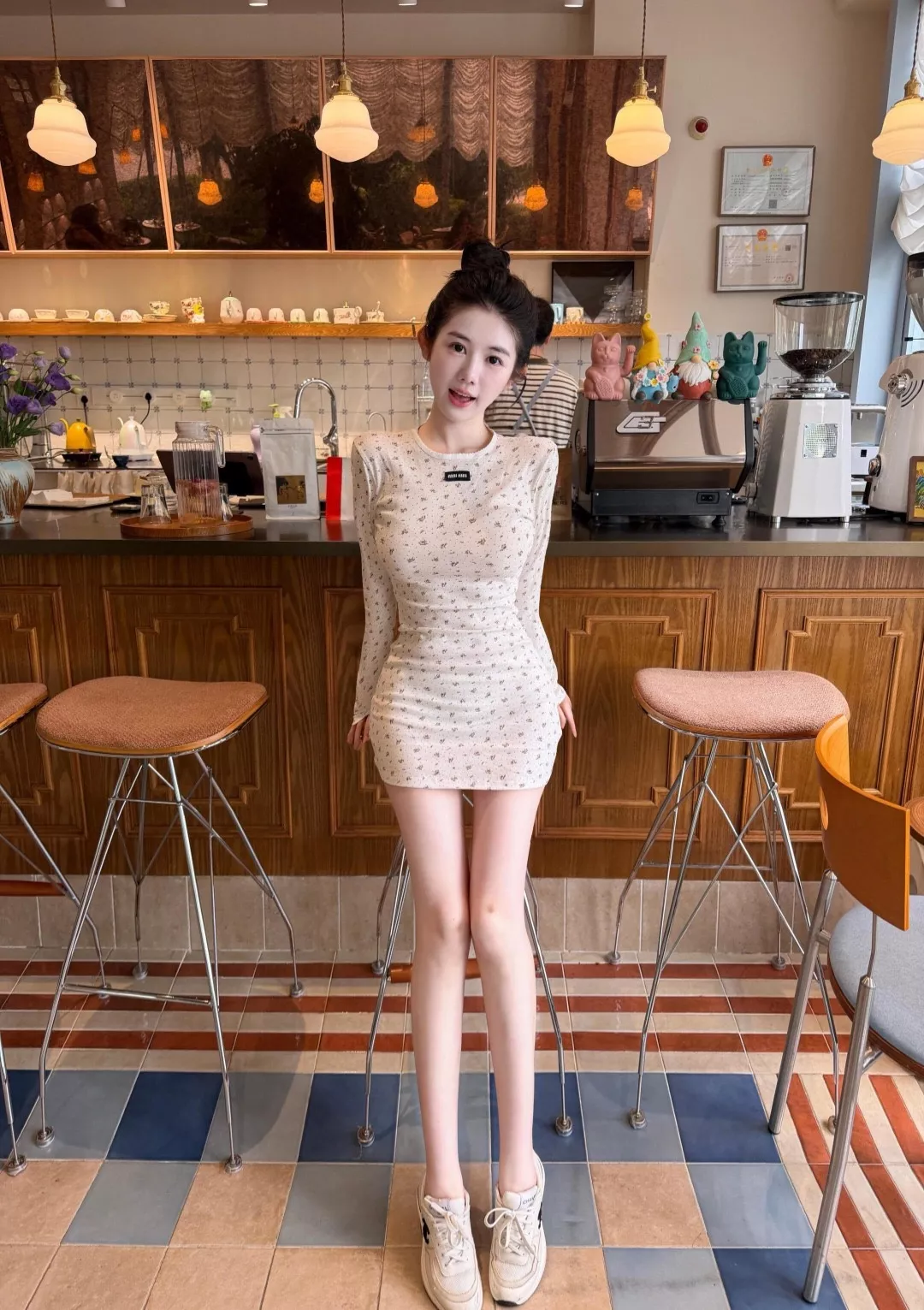 미우미우 잔꽃 프린트 긴소매 면 여성용 원피스 상세 이미지 23