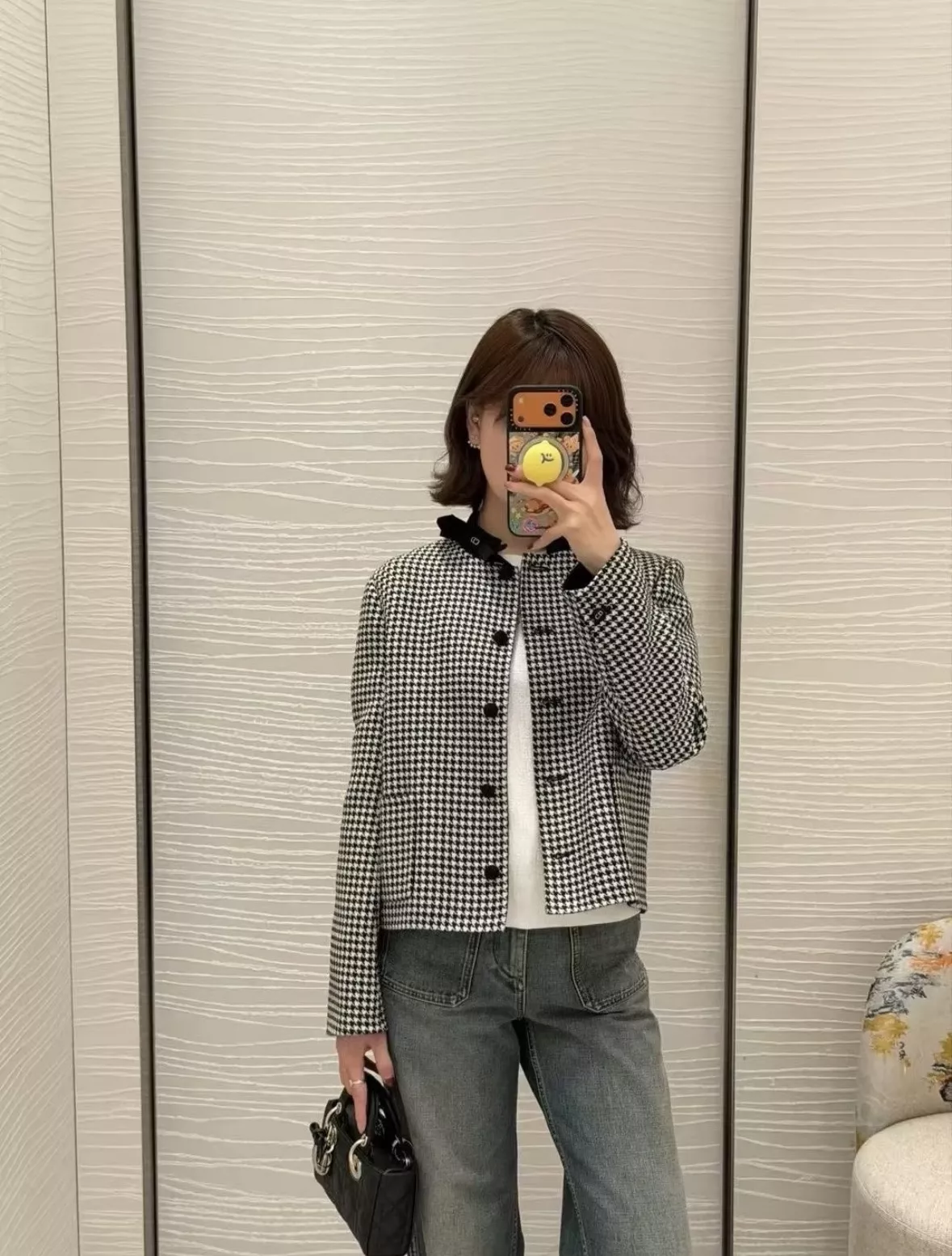디올 하운드투스 리본 여성용 버튼 재킷 상세 이미지 14