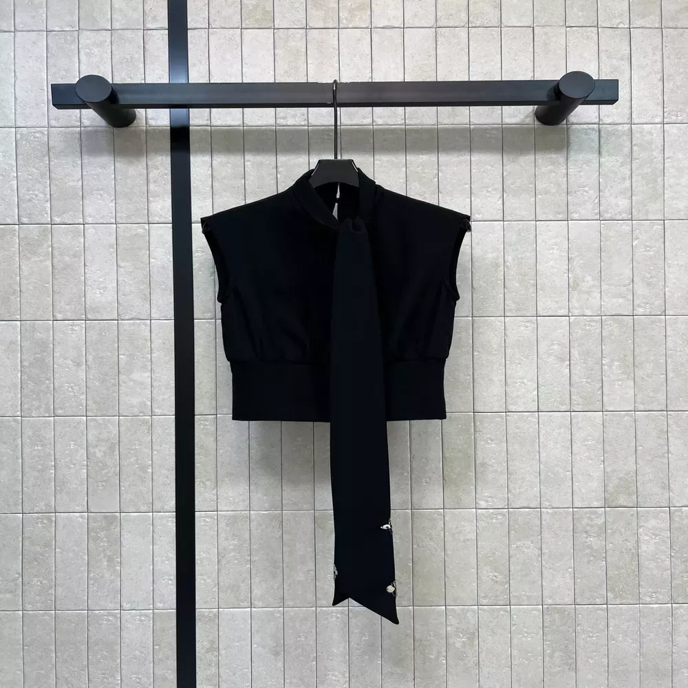 루이비통 타이넥 크롭 여성용 민소매 블라우스