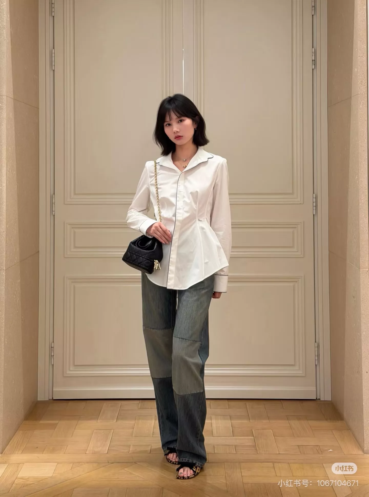디올 배색 스탠드넥 여성용 긴소매 셔츠 상세 이미지 25