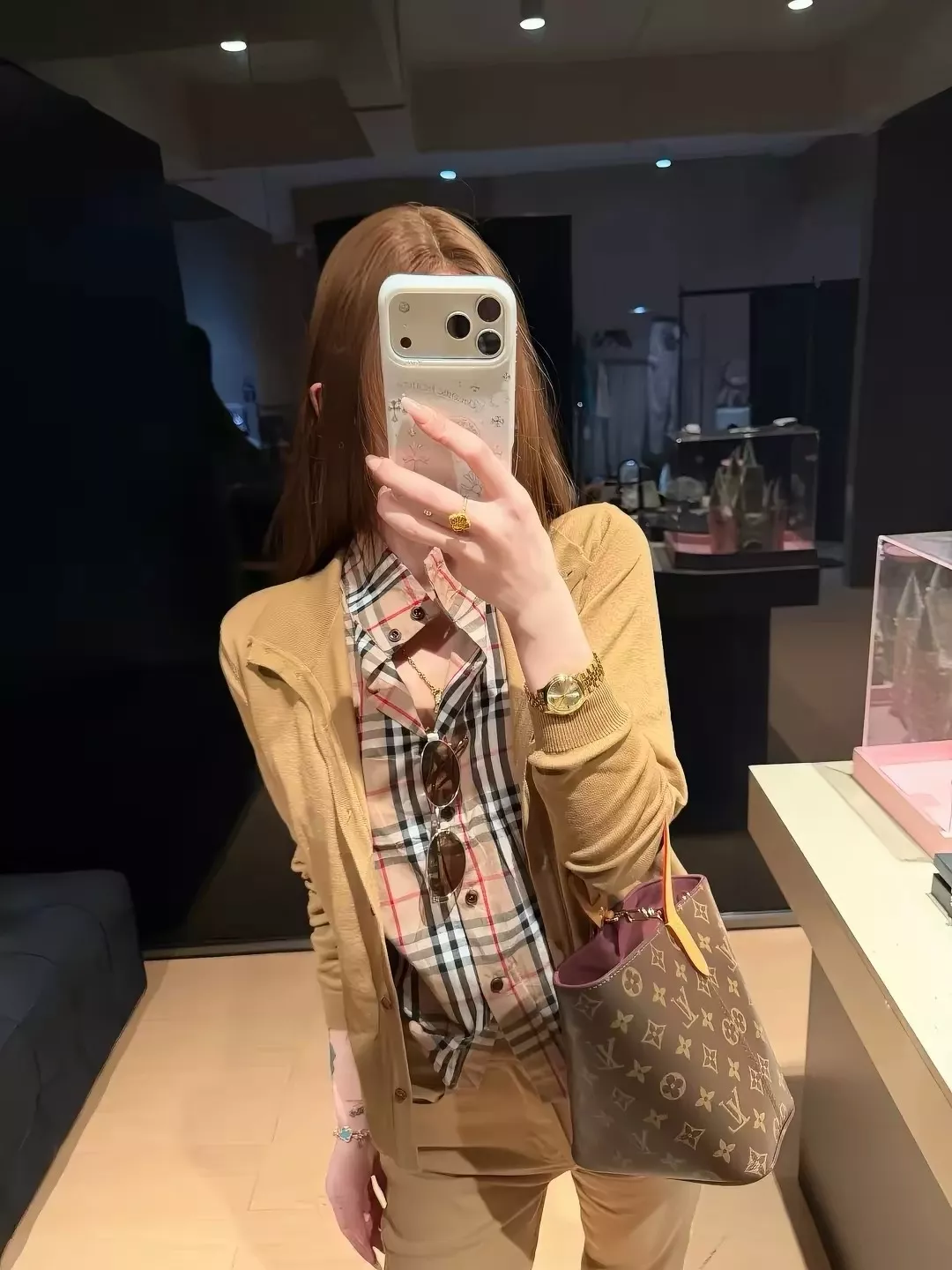 버버리 체크 셔츠 배색 여성용 긴소매 가디건 상세 이미지 21