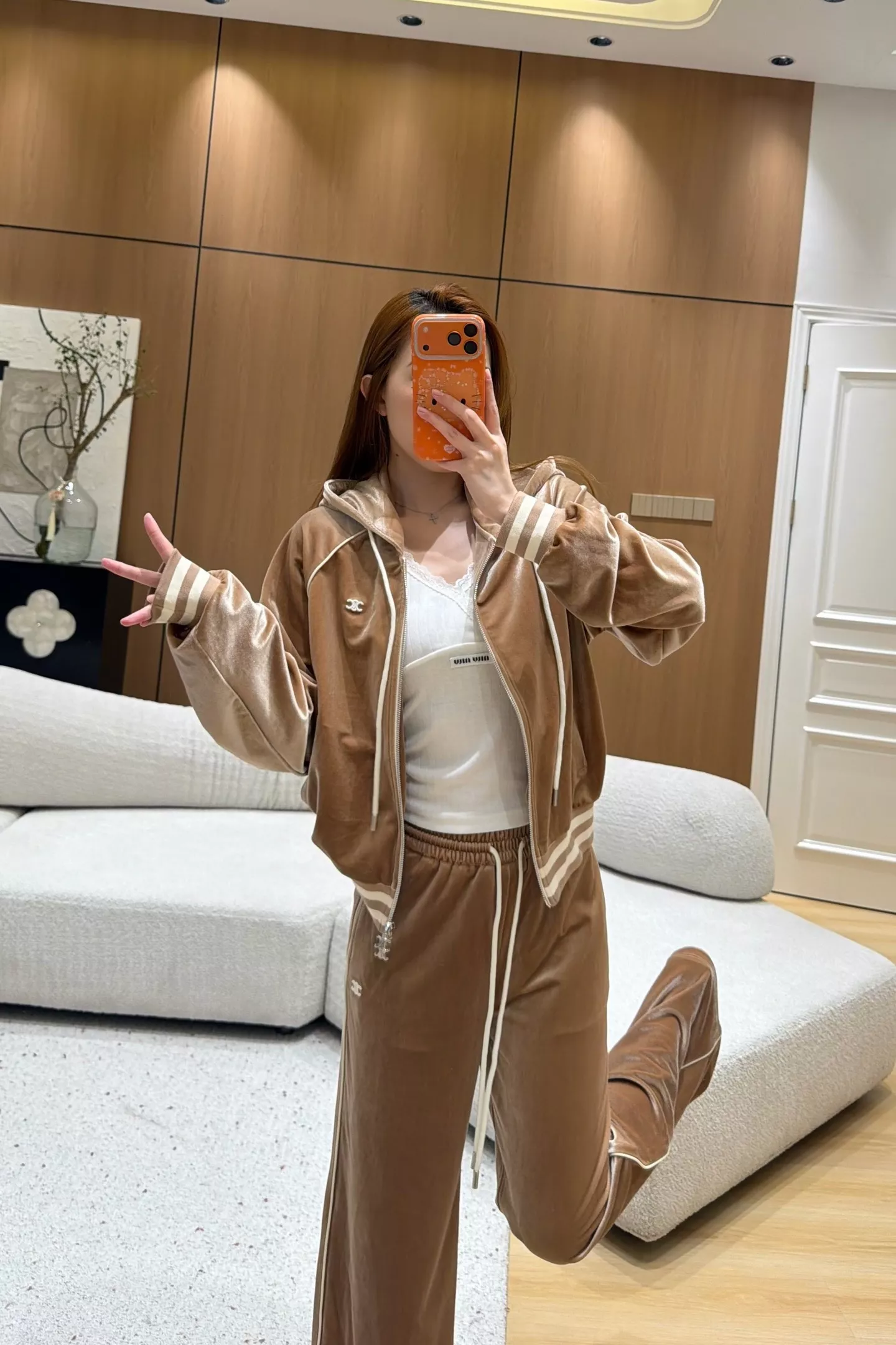 셀린느 벨벳 후드 집업 여성용 상하의 세트 상세 이미지 8