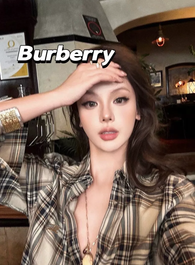 버버리 체크 자수 기모 면 여성용 긴소매 셔츠 상세 이미지 20
