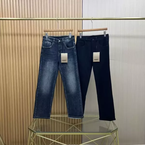 버버리 워싱 가죽 라벨 남녀공용 데님 팬츠