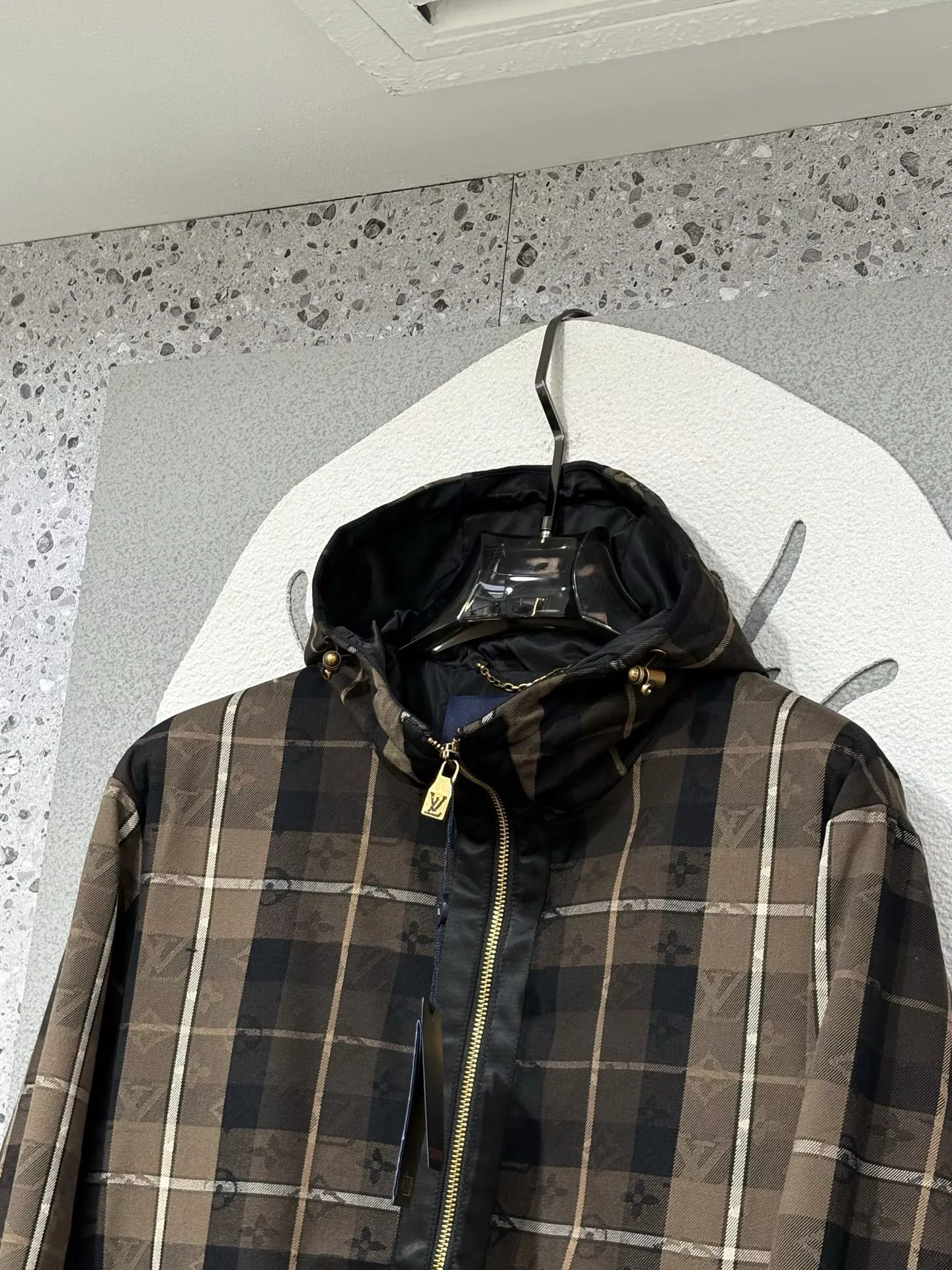 루이비통 격자 배색 남녀공용 후드 재킷 상세 이미지 7