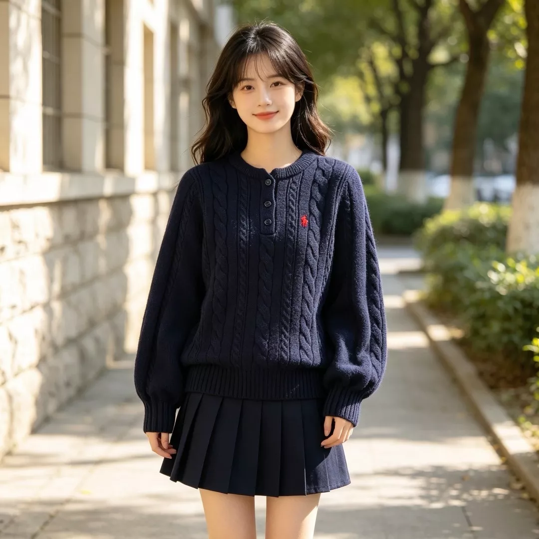 랄프로렌 케이블 헨리넥 벌룬 여성용 긴소매 니트 상세 이미지 10