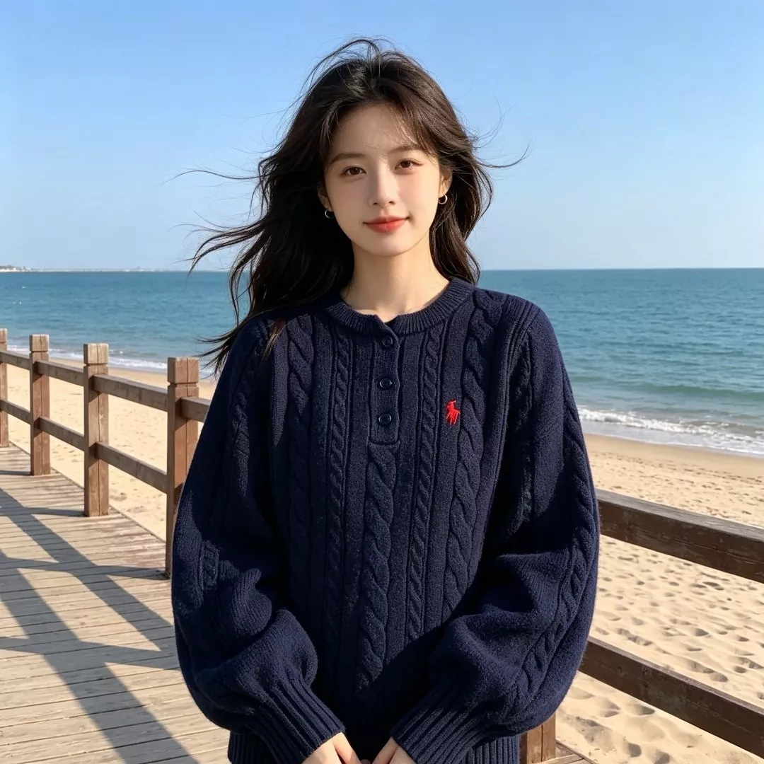 랄프로렌 케이블 헨리넥 벌룬 여성용 긴소매 니트 상세 이미지 12