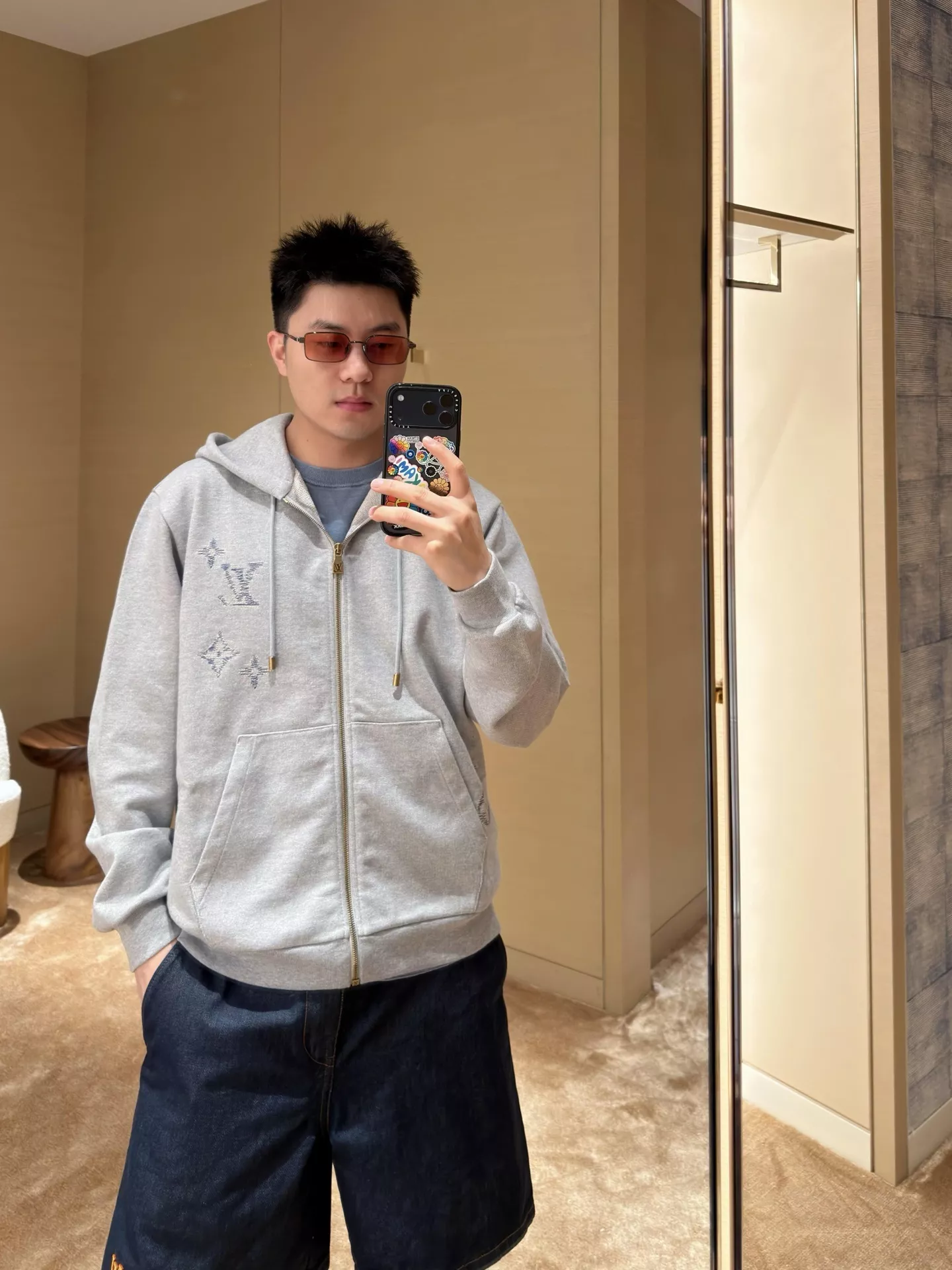 루이비통 입체 자수 면 남녀공용 후드 재킷 상세 이미지 17