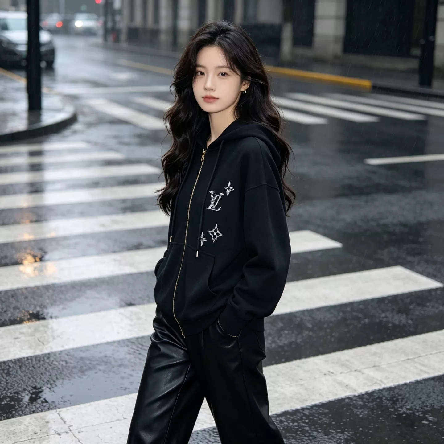 루이비통 입체 자수 면 집업 남녀공용 후드 재킷 상세 이미지 15