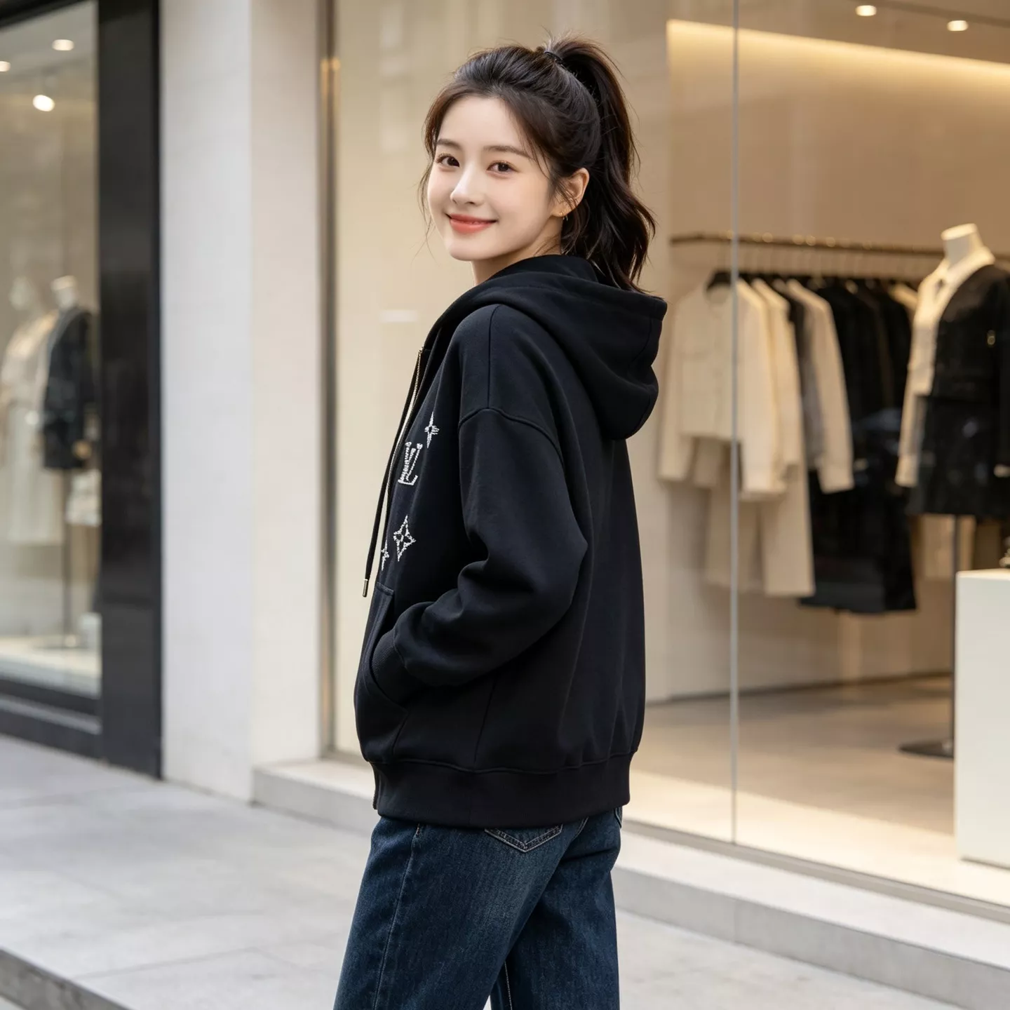 루이비통 입체 자수 면 집업 남녀공용 후드 재킷 상세 이미지 16
