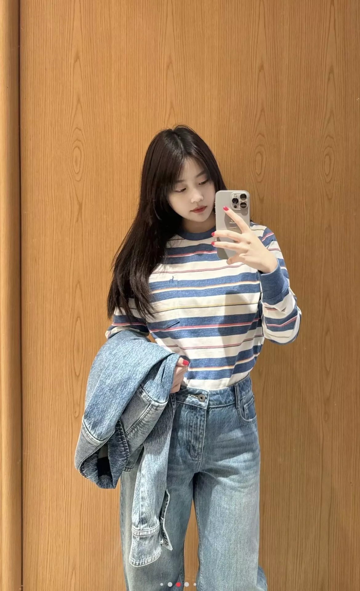 헤지스 스트라이프 포켓 여성용 긴소매 티셔츠 상세 이미지 4