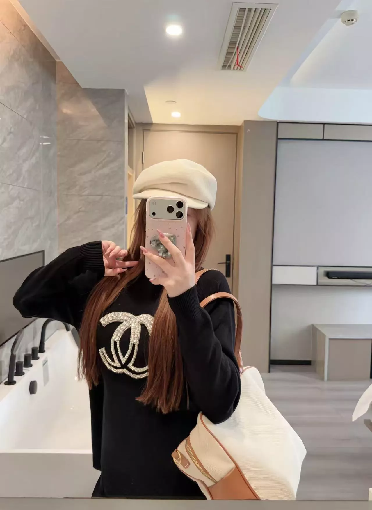 샤넬 반하이넥 비즈 장식 여성용 상하의 세트 상세 이미지 11