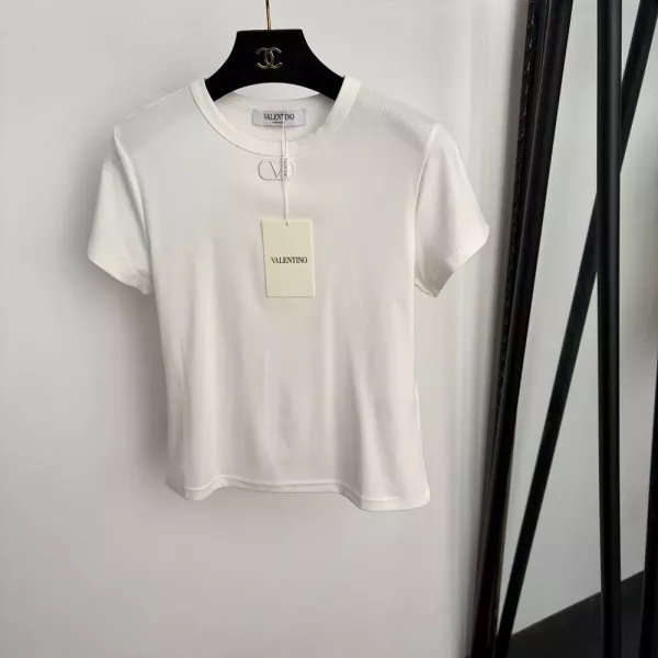 발렌티노 V 자수 슬림핏 여성용 반소매 티셔츠