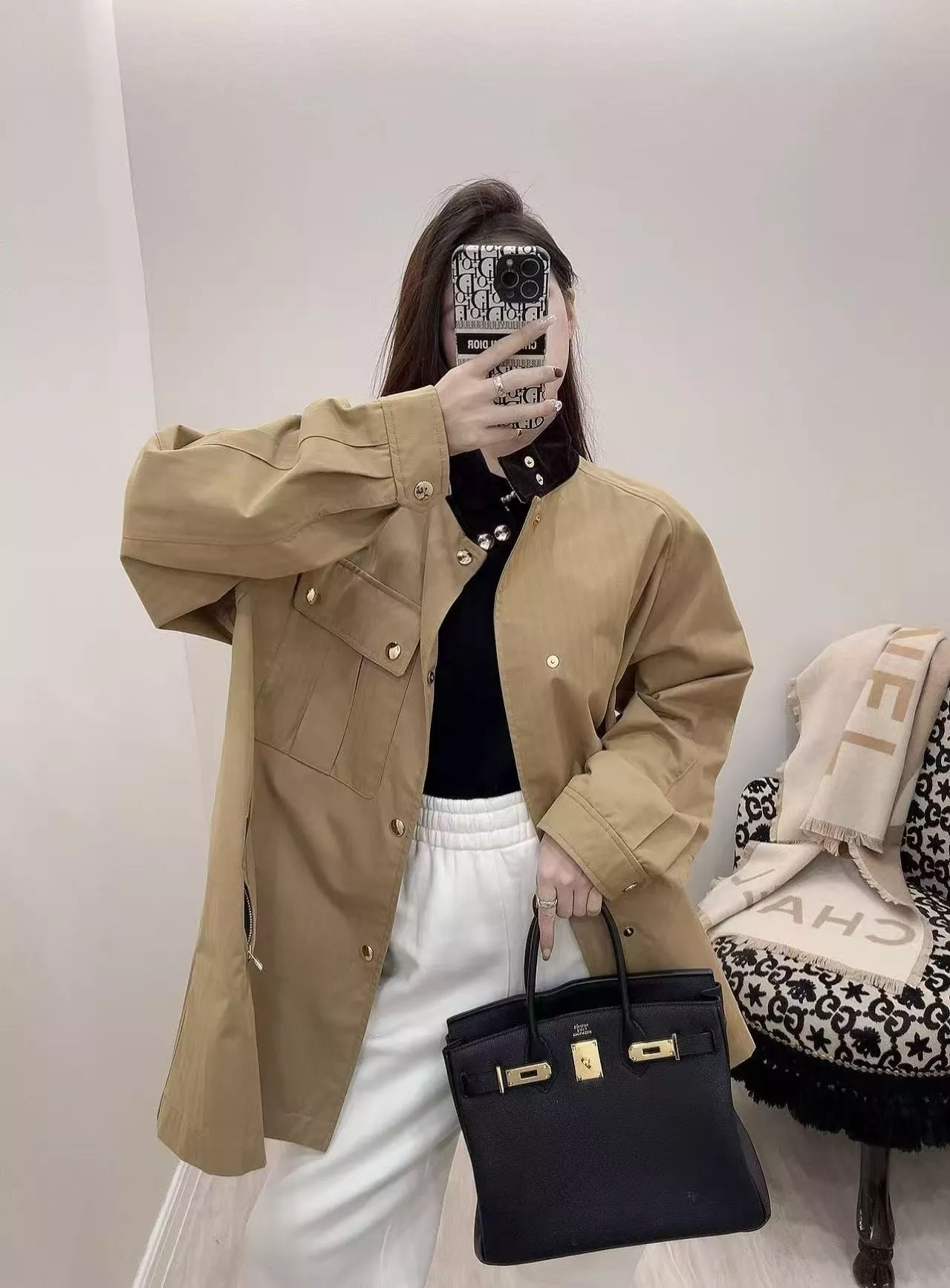 샤넬 코듀로이 스탠드넥 여성용 하프 코트 상세 이미지 17