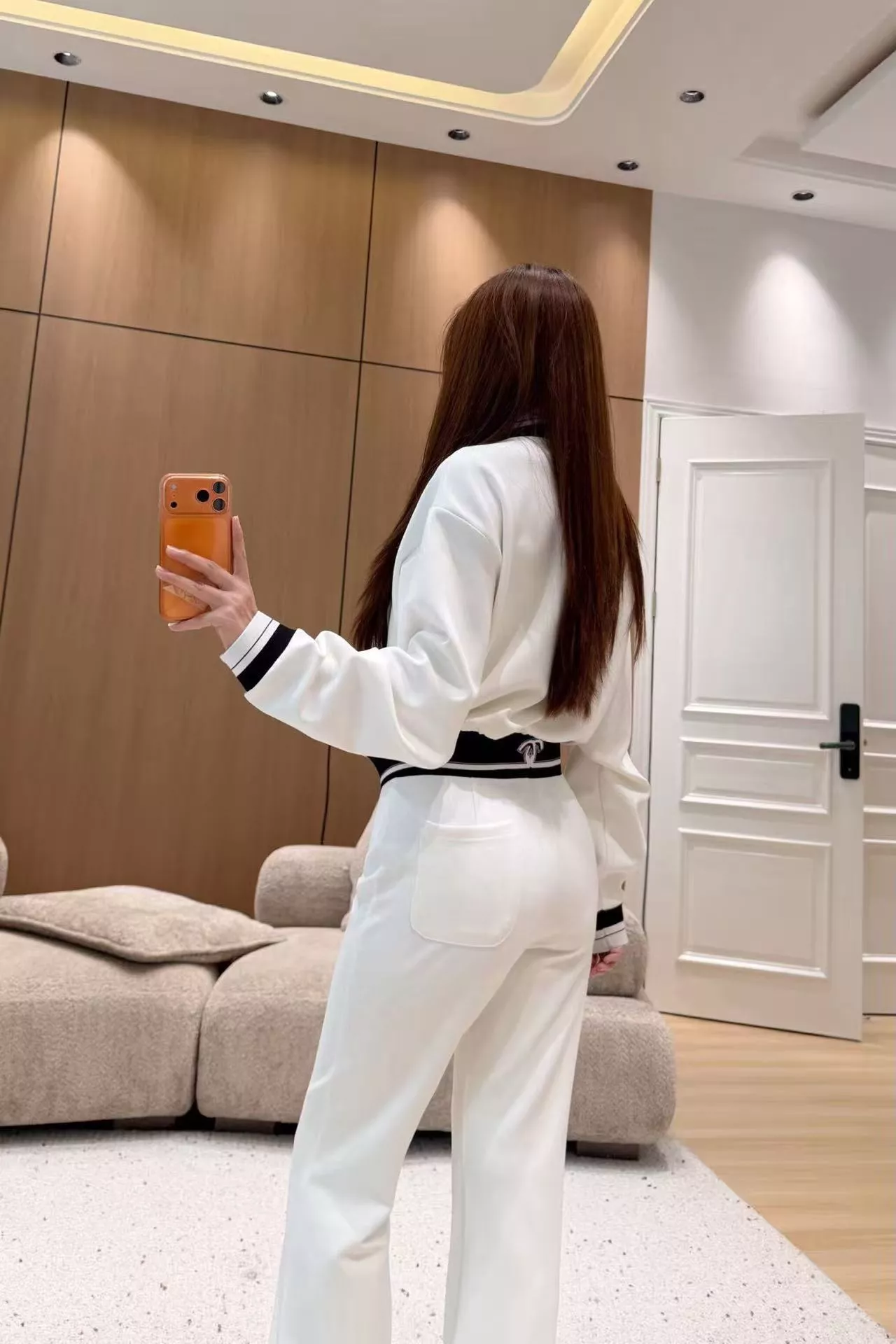 샤넬 배색 집업 나팔핏 여성용 상하의 세트 상세 이미지 20