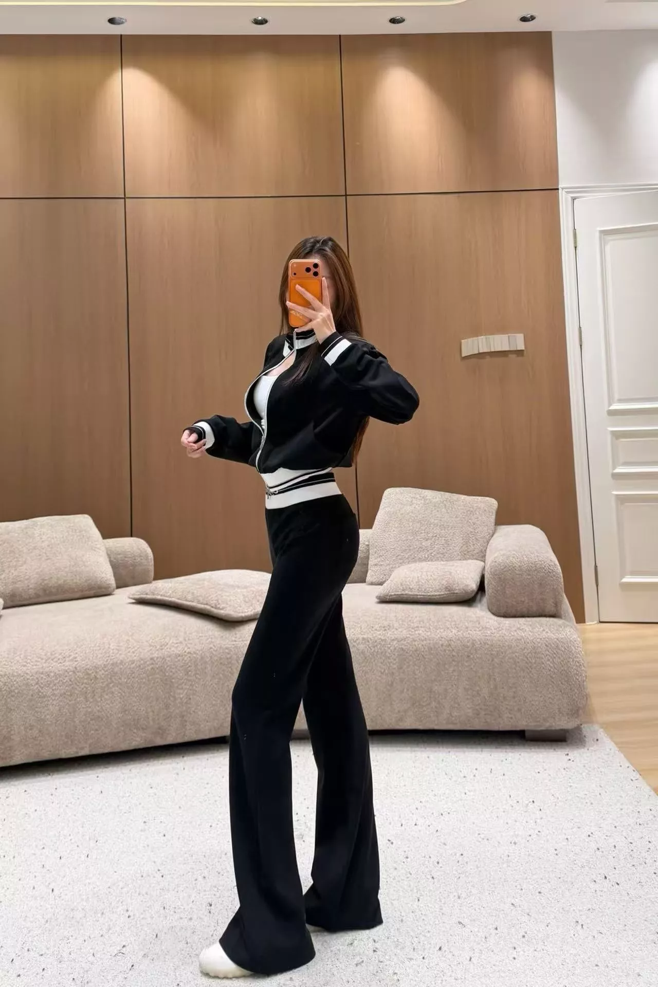 샤넬 배색 집업 나팔핏 여성용 상하의 세트 상세 이미지 25