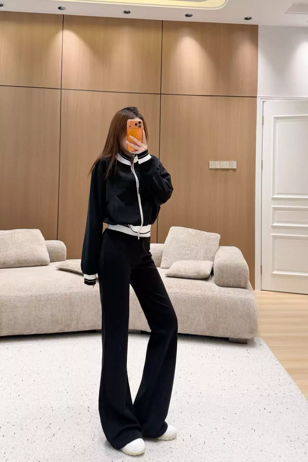 샤넬 배색 집업 나팔핏 여성용 상하의 세트 상세 이미지 26