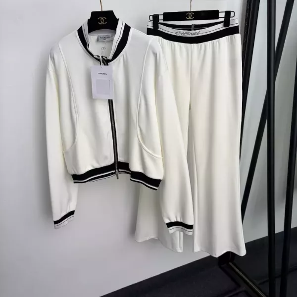 샤넬 배색 집업 나팔핏 여성용 상하의 세트