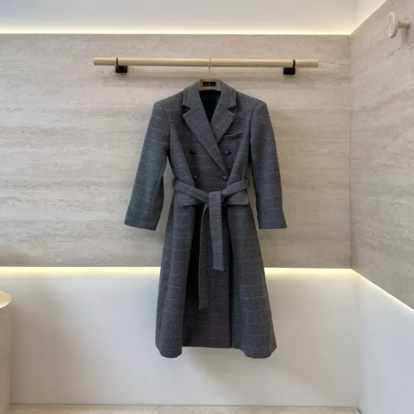 브루넬로쿠치넬리 체크 더블 버튼 여성용 롱 코트