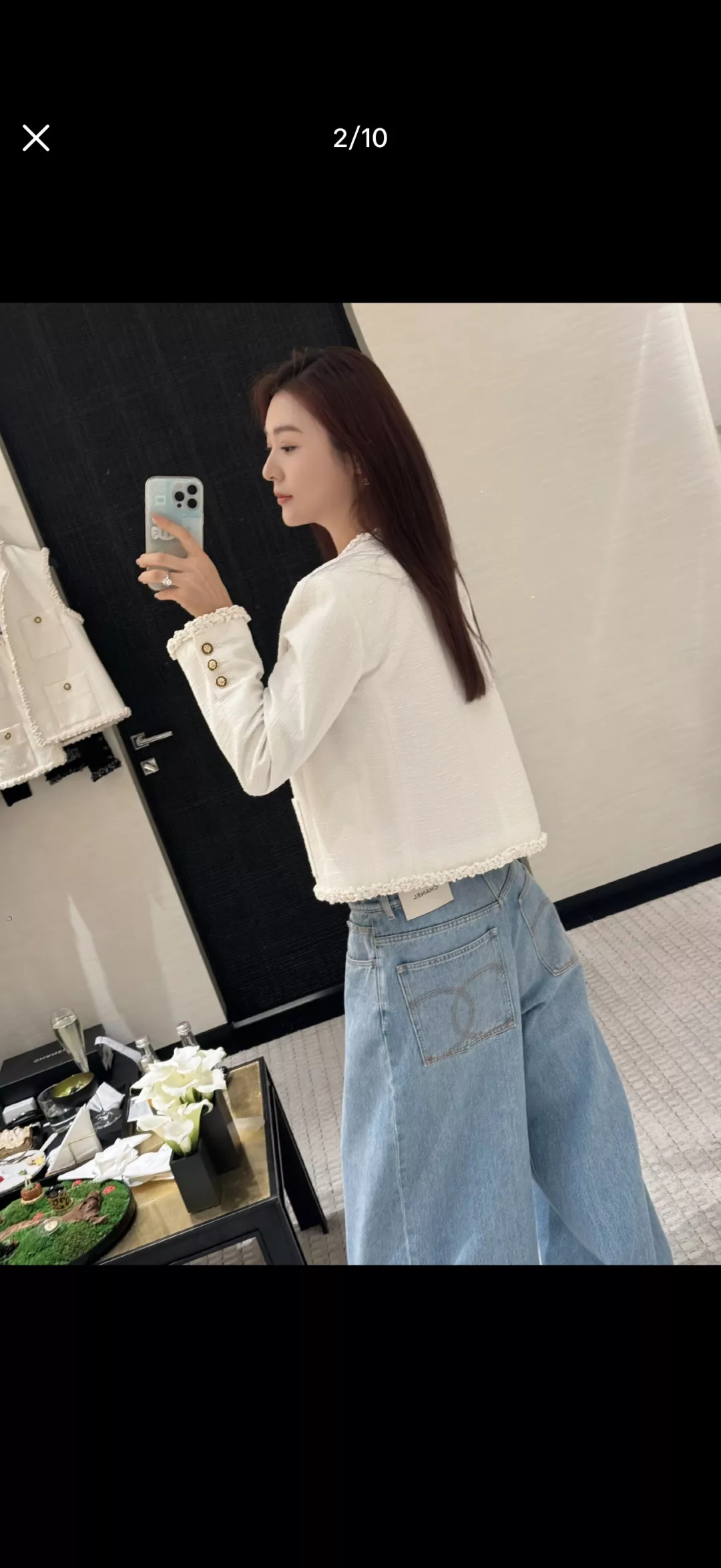 샤넬 실크 안감 라운드넥 여성용 버튼 재킷 상세 이미지 16