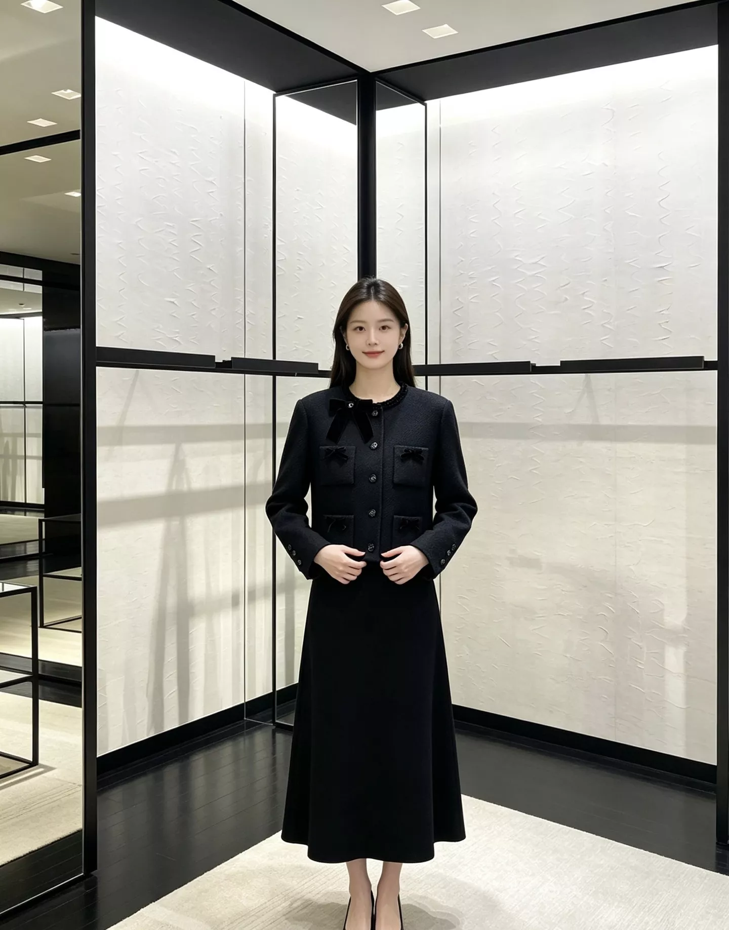 샤넬 벨벳 리본 라운드넥 여성용 버튼 재킷 상세 이미지 33