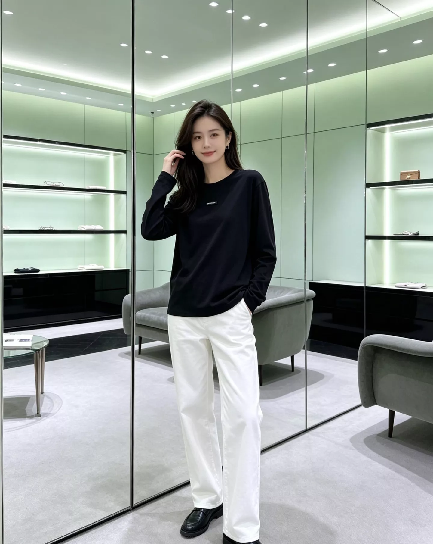 프라다 슬럽 면 라운드넥 여성용 긴소매 티셔츠 상세 이미지 30