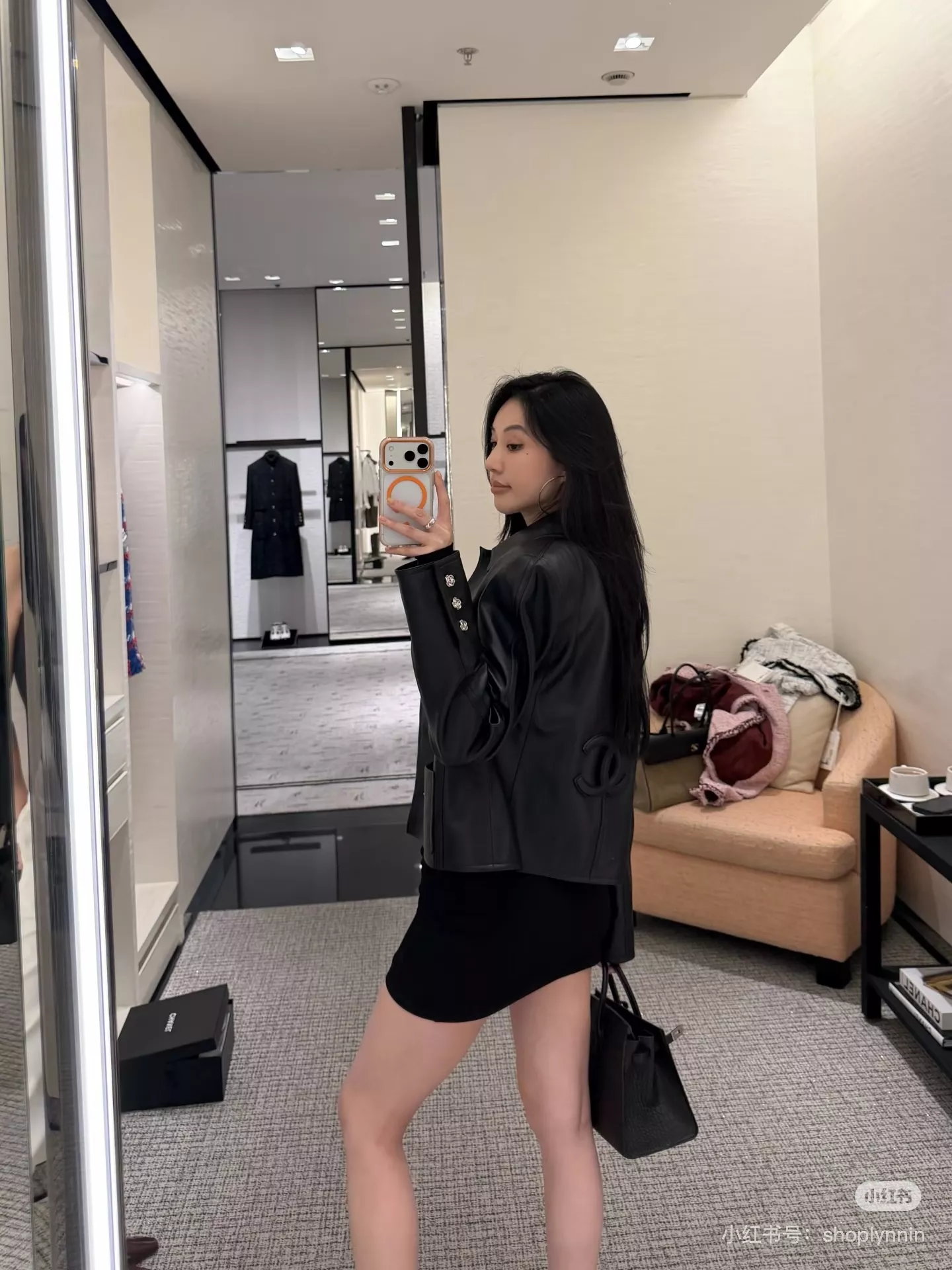 샤넬 양가죽 카라 벨트 여성용 가죽 재킷 상세 이미지 11