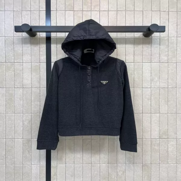 프라다 울 혼방 반버튼 여성용 후드 티셔츠